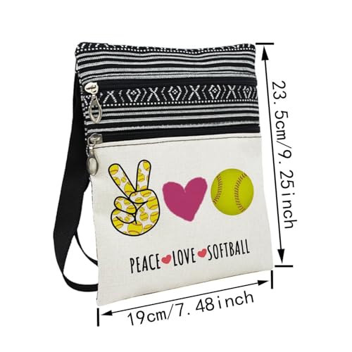 Peace Love Softball Messenger Bag Small Ethnic Pattern Printed Adjustable Strap Crossbody Zipper Bag Phone Bag Wallet Cute Shoulder Handbag for Women Softball Lovers Fans2