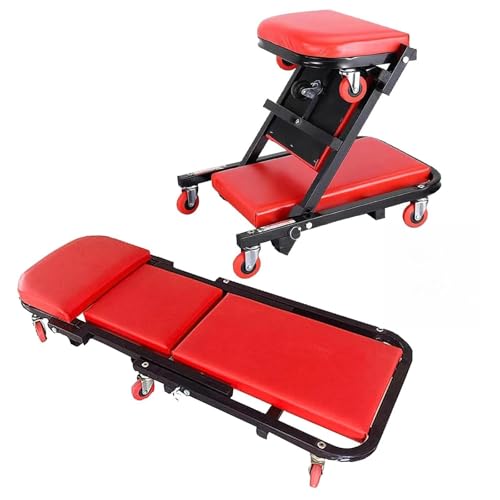 Lucn Taburete acolchado para herramientas mecánico, 6 ruedas, para taller, taller, coche