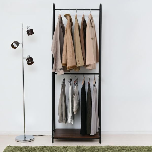 ハンガーラック 2段 おしゃれ 棚付き 幅66 ダブル クローゼット ワードローブ 洋服収納 衣類収納 クローゼットハンガー シンプ