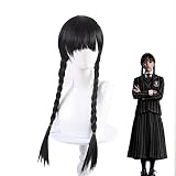 JieJieko Long Black Straight Braided Wig for Wednesday Addams, Wednesday Addams Costume Braids Hair
