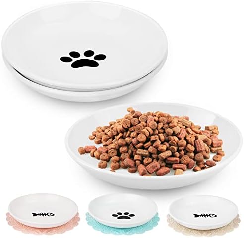 𝟮𝟬𝟮𝟯 𝐍𝐄𝐖 Anti Whisker Fatigue Cat Bowls Set, Healthy Ceramic Cute Flat Cat Food Bowl for Indoor Cats, Cat Dishes Shallow Wide Cat Plates for Wet Food, Small Whisker Friendly Cat Feeding Bowls