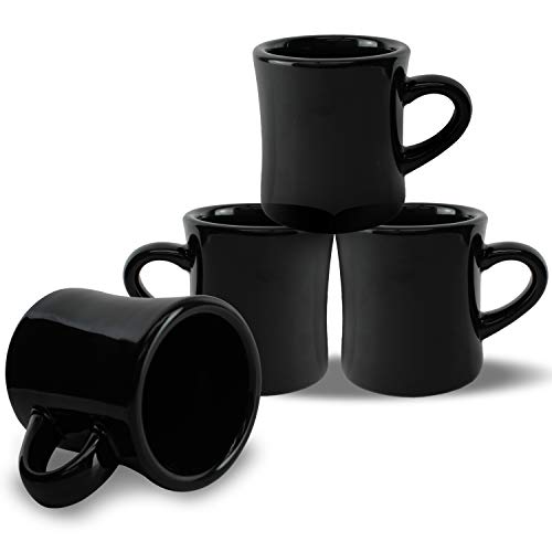 Serami Classic Black Diner Mugs for Coffee with 11oz Capacity, Set of 4