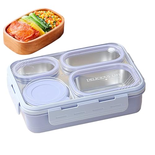 Metal Lunch Box - Leak-Proof Large Capacity 4-Compartment Storage, Portable Lunch Container for Offices, School, Camping, Outdoo