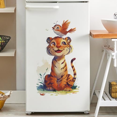 Vinilo decorativo infantil tigre y pájaros adorable miniatura 3
