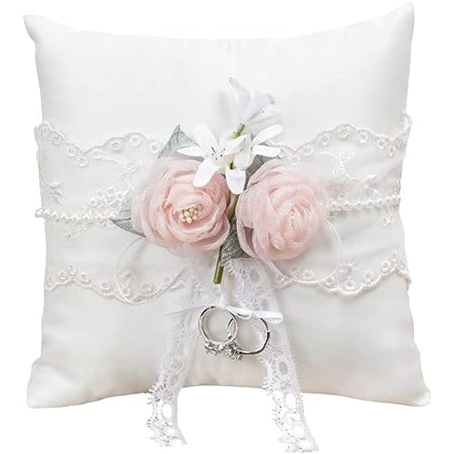 Almohada de satén para anillo de bodas con colchón de encaje de alta costura 2
