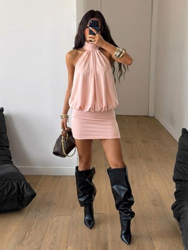 Image of SOLY HUX Women's Halter Mini Dress Y2k Backless Bodycon Club Night Cocktail Dresses