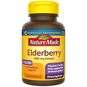 Nature Made Elderberry 400 mg Extract with Vitamin C and Zinc, Dietary Supplement for Immune Support, 60 Capsules, 60 Day Supply