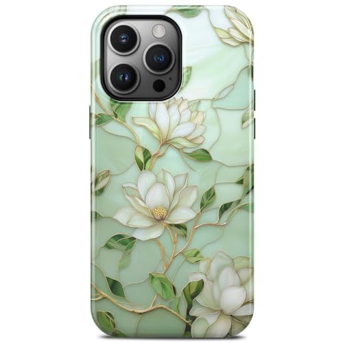 Coque iPhone 15 Pro Max vitrail vert en verre trempé et silicone fine