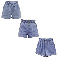 FedMois 3er Pack Mädchen Jeans-Shorts Baumwolle, Kordelzug, DREI Tasten und Zwei Tasten, 7-8 Jahre