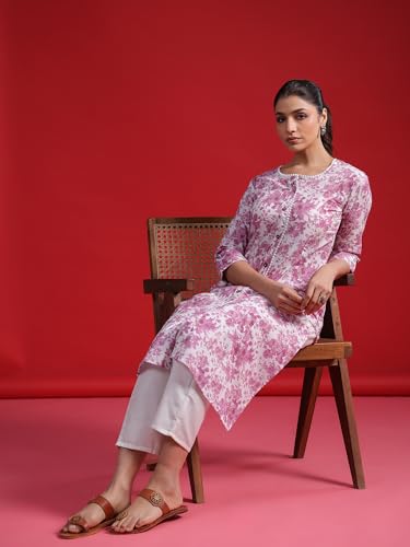 Image of INDO ERA Women's Pure Cotton Printed A-Line Casual Kurta (SHDPU7658)