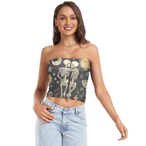 EtherSpher Boho Skulls Non Slip Womens Tube Tops Undershirt for Teen Girls Club, Boho Skulls, Medium