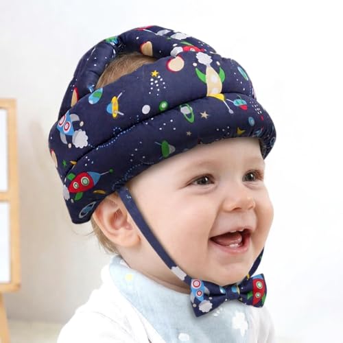 Image of Baby Infant Toddler Helmet No Bump Safety Head Cushion Bumper Bonnet Adjustable Protective Printed Cap Child Safety Headguard for Running Walking Crawling Safety Helmet (Space Navy Blue)