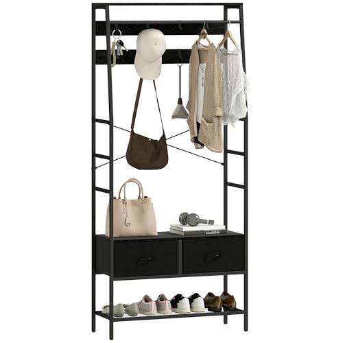 HOMCOM Garderobenständer, Kleiderständer mit Schuhregal, 2...