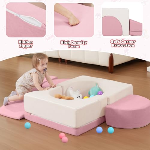 Image of Foam Climbing Toys for Toddlers, Climbing Blocks with Ball Pit | Convertible Climb and Crawl Soft Play Set Indoor, High-Density Foam Play Equipment for Boys & Girls(Large Size)
