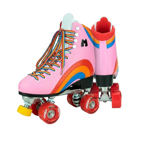 Moxi Rainbow Rider Roller Skates for Women - Beautiful Durable Supportive Rainbow Skates with Padded Lining a Sturdy Plate and Soft Outdoor Wheels - Pink Heart - Size 8