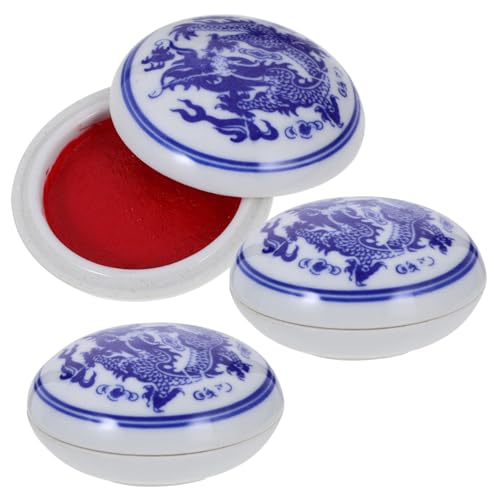FIXOSHEE 3 piezas Almohadilla de Tinta para Caligrafía y Pintura Caja de Cerámica Resistente Compacto Suministros Prácticos para Estudiantes y Manualidades