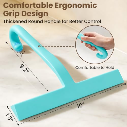 Image of 10 Inch Silicone Shower Squeegee for Glass Doors, Streak-Free, Mint Green | No-Squeak Silicone Blade, Ergonomic Round Grip and Built-In Hook for Quick Daily Cleaning of Shower Glass, Tile and Windows