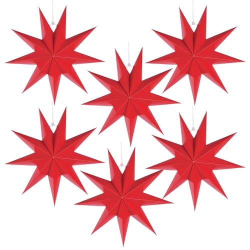 ZIOYA 6 Pièces Étoiles en Papier de Noël Étoiles Pliantes Poinsettia Décoration Neuneck Décoration de Noël Étoile en Papier pour Sapin de Noël Décoration de Mariage 30 cm (Rouge)