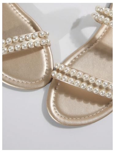 GORGLITTER Women's Pearl Beaded Flat Sandals Open Toe Beach Vacation Slide Sandals4