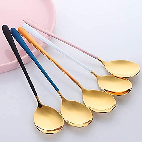 Image of YANCI 8 Pieces Gold Dinner Spoon, Stainless Steel Tablespoons, Korean Soup Spoons for Rice Cereal with Titanium Plating Frosted 8.11 inch Long Handle Spoon, Premium Food Grade Golden Silverware (Random)