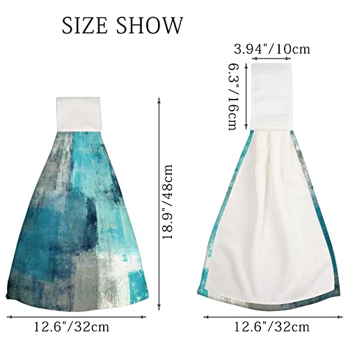 Turquoise Teal Abstract Art Painting Hanging Kitchen Dish Towel 2 Pack Hand Towels Soft Coral Velvet Decorative Hand Towels With Loop For Bathroom Tie Towel Absorbent Dish Towels… #TOP1
