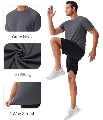 PINSPARK 5 Pack Workout Shirts for Men Short Sleeve Moisture Wicking Athletic Gym Tshirts Multipack Crewneck Plain Casual Tee2