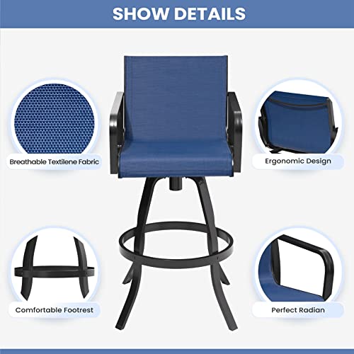 Pellebant Swivel Bar Stools Set Of 2, Outdoor Aluminum Bar Height Chairs With Phifertex Fabric, All Weather Furniture For Patio, Pool, Garden, Backyard, Navy Blue #TOP3