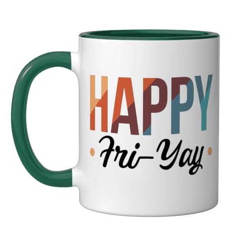 Happy Fri-Yay Ceramic Mug, Dark Green/White, 11oz