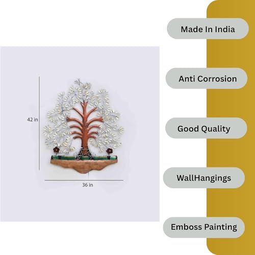 Image of Bharat Art Metal LED Tree Wall Art | Handcrafted Iron Tree Wall Hanging for Living Room, Bedroom, Hall & Office Pesto Tree White B, 31 x 2 x 40 Inch | WD056 (B)