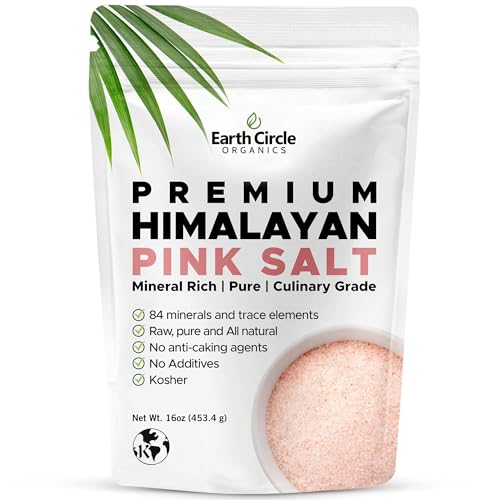 Earth Circle Organics Premium Himalayan Unrefined Pink Fine Grain Salt, No Anti-Caking Agents, Pure Culinary Grade - Kosher, Nutrient and Mineral Dense, 1 pound