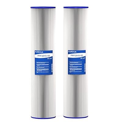 Purevua 2-Pack 20" x 4.5" Pleated Sediment Water Filter Cartridge, 50 Micron High Flow Whole House Water Filter Replacement for Well Water, Compatible with ECP20-20BB, SPC-45-2020