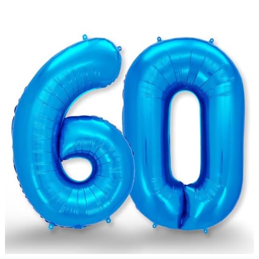 FUNXGO Globo Numero 60 Azul - Numero 60 Globo cumpleaños - Globo 60 Azul - número 60 cumpleaños Globo Azul - Globo Numero 60 Gigante - Globos número 60 - Decoracion 60 cumpleaños