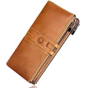 Roulens Wallet for Women Large Capacity Genuine Leather Bifold RFID Blocking Card Holder Clutch Wallet with Zipper Pocket