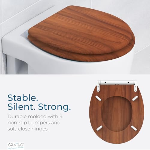 Image of Sanilo Wooden Toilet Seat with Quick Release & Soft Close [ROUND] - Decorative & Slow Close Molded Wood Seat - With One Click for Easy Installation & Cleaning - With Adjustable Fit (Mahogany)