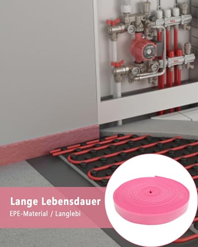 Randdämmstreifen Selbstklebend für Ausgleichsmasse: 50 mm x 5 mm x 20 m Randdämmstreifen für Ausgleichsmasse Randstreifen für Fußbodenheizung und Wänden Rosa
