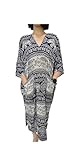 TAN EMPORIUM Elephant Print Midi Kaftan Dress Free Size Women's Caftan Top Spun Rayon Dress. (Spun Rayon, Dark Blue)