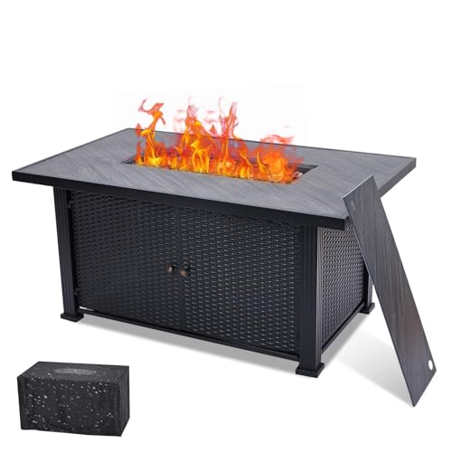 52"x31" Propane Fire Pit Table, 50000BTU Rectangle Fire Table with Cover & Rain Cover, Sturdy Steel and Iron Fence Surface, CSA Safety Certified, Companion for Your Garden
