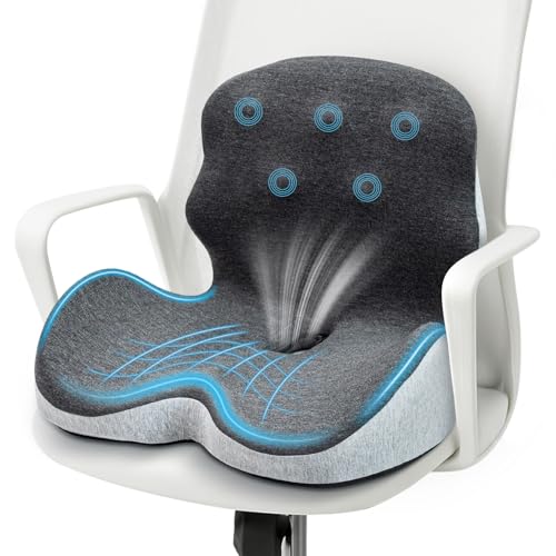 WADCIMC Seat Cushion - Memory Foam Cushion for Office Chair Lumbar Support Pillow One Piece for Sciatica & Tailbone Pressure Relief Coccyx Pad for Long Sitting Office Chair Wheelchair Home Office