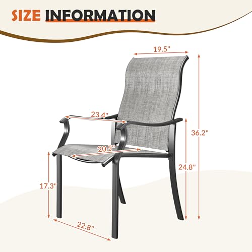 Image of UDPATIO Patio Dining Chairs Set of 2, High Back Outdoor Furniture Chairs | Breathable Textilene Weather Resistant Patio Chairs, Outdoor Dining Chairs, Patio Chairs for Garden Backyard Deck, Grey White
