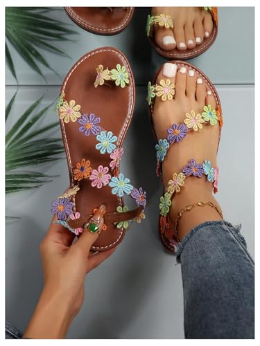 GORGLITTER Women's Flower Colorful Flat Sandals Open Toe Strappy Boho Summer Dressy Slides2