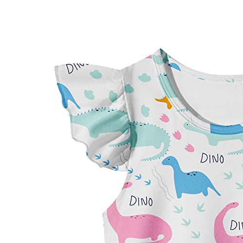 Lqsz Girl Nightgown Dinosaur Nightdress Nightie Sleepwear Pajamas Flutter Short Sleeves Nightgown For Little Girls 4 5T #TOP5