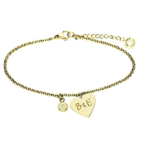 Preisvergleich Produktbild URBANHELDEN - Armband mit Herz Anhänger und Wunschgravur - Damen Schmuck Herzarmband Verstellbar, Edelstahl - Armschmuck Armkette Gravur Initialen - Gold G19