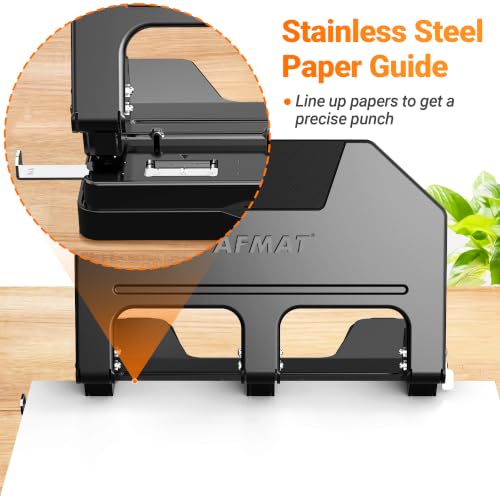 Image of AFMAT 3 Hole Punch Heavy Duty, 9 /32 inch Hole Diameter, 50-Sheet 3 Hole Puncher for Binder, 50% Reduced Effort, Metal Three Hole Punch w / 10,000+ Uses, Bulit-in S.S. Paper Guide, Large Chip Tray, HPX5