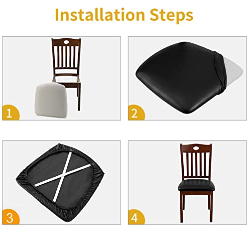 Fuloon Dining Chair Covers Set Of 6, Solid Pu Leather Waterproof And Oilproof Stretch Dining Chair Protctor Cover Slipcover  thumb #5