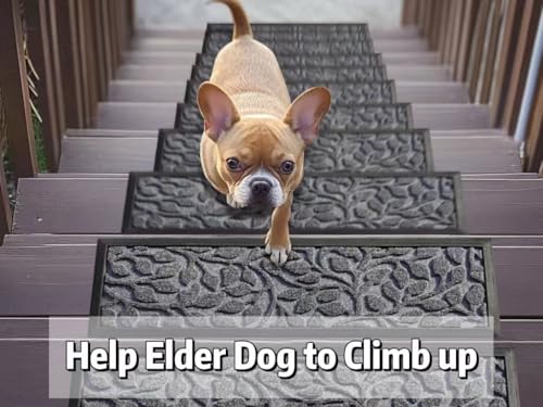 Aucuda Stair Treads Outdoor for Elders and Dogs on Wooden Steps, 30" x 8.5" (2pcs )Non Slip Stair Runner Rug Heat Insulation Rubber Backing, Gray Floral Staircase Mat Carpet for Indoor Grip Farmhouse. by Aucuda - Image 2