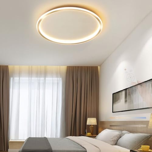 Plafonnier LED rond or 50cm dimmable avec télécommande pour salon