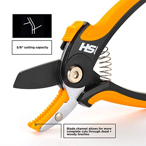 Steelhead 7" Anvil Pruning Shears, Non-Stick Rust Resistant Coating, High-Carbon Steel, Sharp, Hand Pruner, Garden Shears, Clippers, Tree Trimmers, Secateurs, 5/8" Cutting Capacity, Usa-Based Support #TOP1