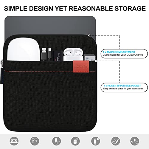 Lacdo Shockproof External CD DVD Hard Drive Sleeve Bag Pouch for Burner Player Writer Blu-Ray Apple USB SuperDrive, VersionTech/Asus/Dell/LG/HP Portable Protective Storage Carrying Case,Black