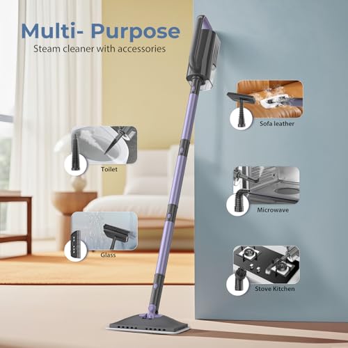 Image of Steam Mop, Steam Cleaner with 400ML Water Tank, 2 Washable Pads, 23FT Power Cable floor steamer, Detachable Steam Mops for sealed Hard Floors, Marble, Stone, Hardwood(Lilac)