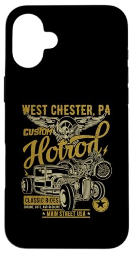 Custodia per iPhone 16 Plus West Chester PA USA Vintage Hotrod Design stile invecchiato